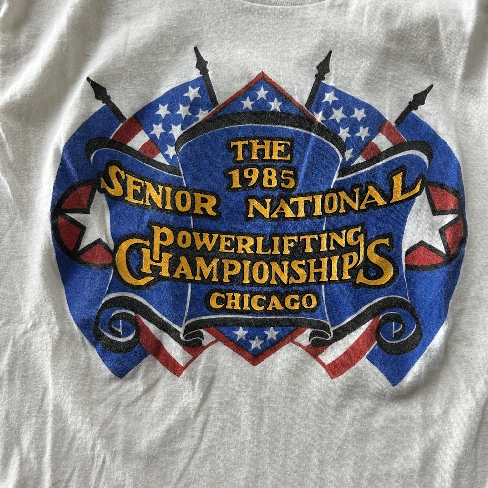 Vintage 1985 Senior National Powerlifting Shirt Womens Large White Chicago Tee - Picture 2 of 6